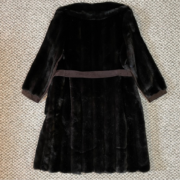 Vintage Style VI Dark Mink Faux Fur Coat with Brown  Suede Leather Fringe Belt - Picture 4 of 15